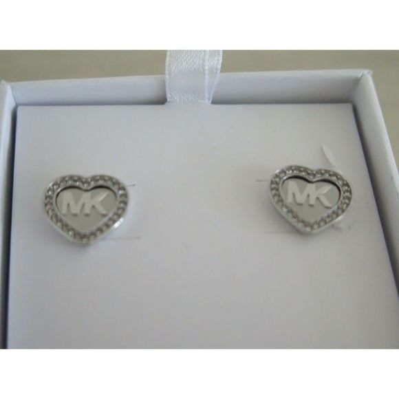 Michael Kors MKJX6260040 Silver Tone Pavé Crystals Monogram Earrings - Picture 4 of 9